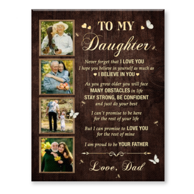 Daughter Gift from Dad | Personalized To My Daughter Canvas Gift | Custom Father Daughter Photo Collage | Meaningful Birthday Gift from Dad | To My Daughter Letter Canvas
