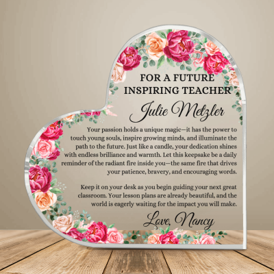 Future Teacher Gift, Teacher Graduation Gift, Personalized Heart Acrylic Plaque, New Teacher Congratulations, Student Teacher Appreciation Gift
