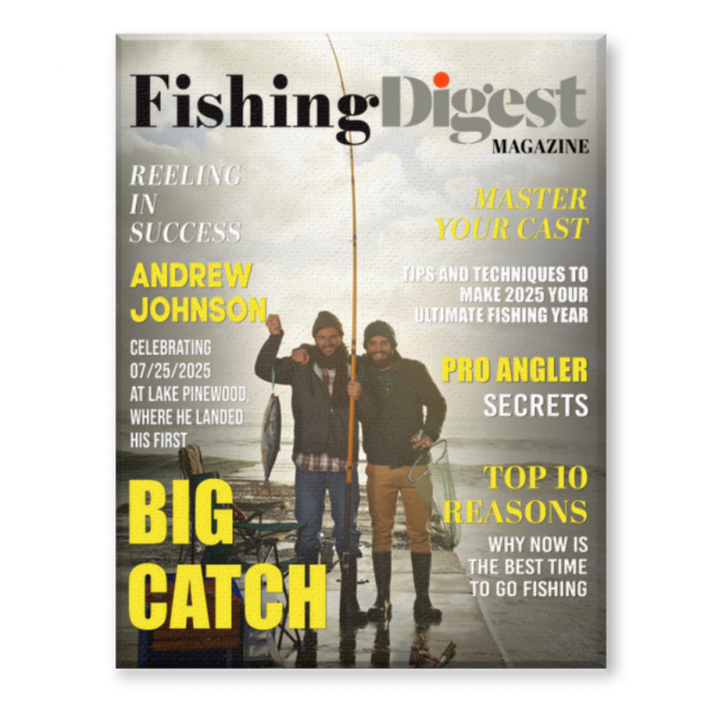 Fishing Digest Magazine Personalized Canvas, Custom Fisherman Magazine Cover Photo, Unique Fishing Gift For Him, Personalized Fishing Wall Art