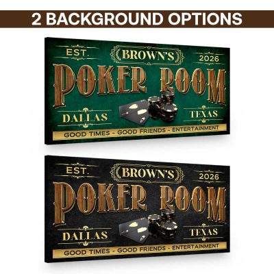 Poker Room Canvas Sign, Custom Family Name Poker Room Decor, Man Cave Wall Art, Poker Player Gift, Casino Game Room Sign, Home Decor, Poker Lovers