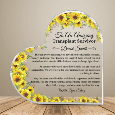 Personalized Transplant Survivor Heart Acrylic, Transplant Survivor Gift for Organ Donor, Transplant Survivor Gift, Inspirational Recovery Gift for Him or Her