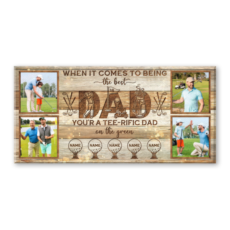 Golf Dad Father's Day Gift, Custom Golf Photo Collage Canvas, Personalized Tee-rific Dad Gift, Golf Lover Gift From Kids, Tee-rific Dad Golf Decor