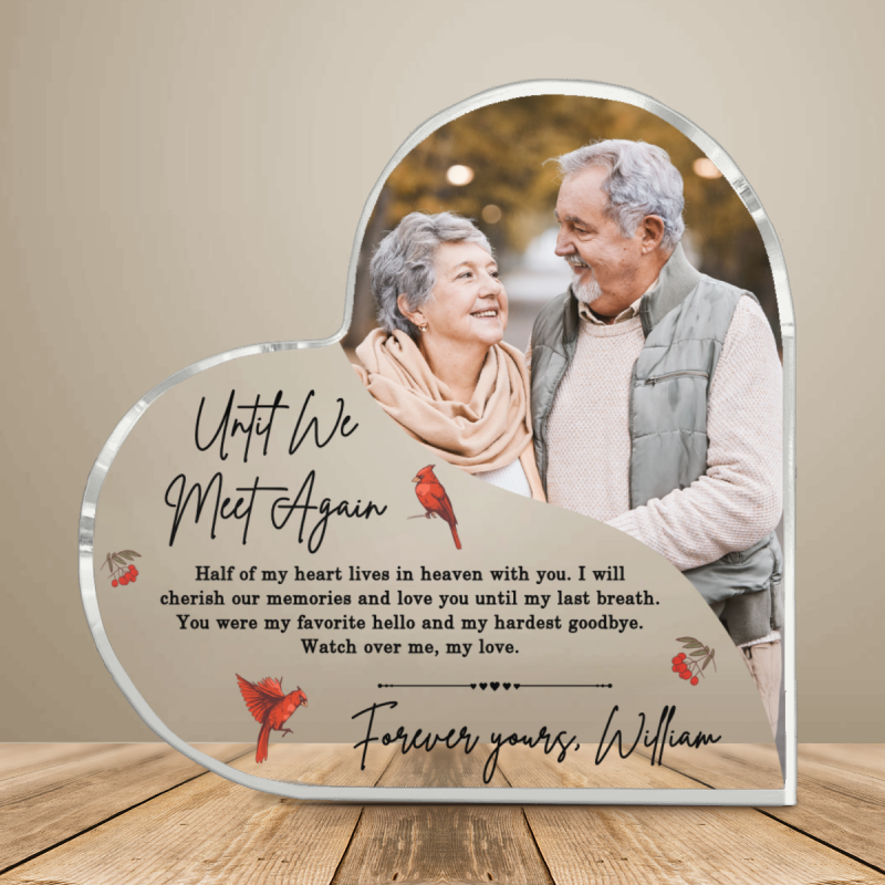 Loss Of Spouse Grief Sympathy Gift, Cardinal Memorial Photo Gift, In Loving Memory Husband Gift, Memorial Wife Gift, Cardinal Remembrance Heart Acrylic Block