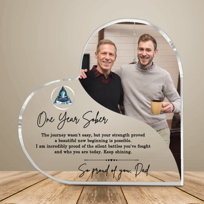 Sobriety Gift for Dad, One Year Sober Custom Picture Block, One Year Sober Gift for Dad, Sobriety Milestone Keepsake