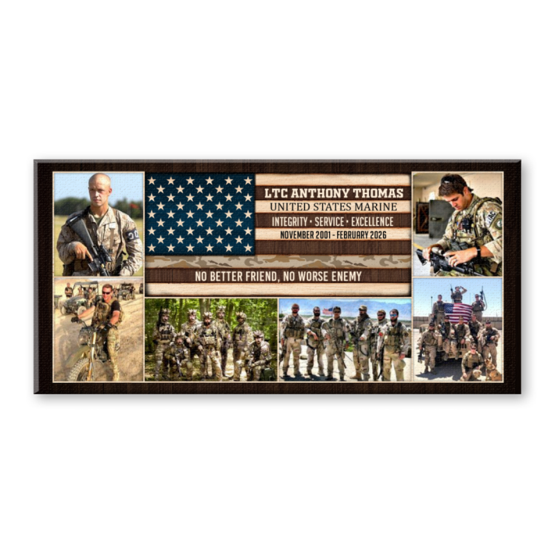 US Marine Corps Retirement Gift, Custom USMC Photo Collage Canvas, Personalized Marine Veteran Plaque, Lieutenant Colonel Gift Sign, Farewell Gift for Marine Corps
