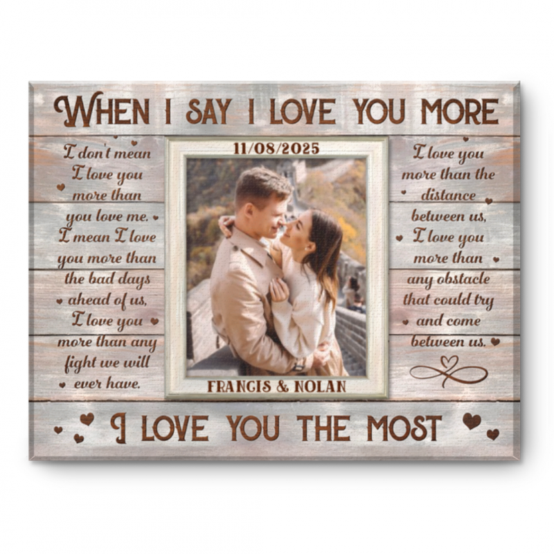 When I Say I Love You More Canvas, Loving Gift For Couple, Personalized Couple Anniversary Gift,  Romantic Gift for Husband Wife, Anniversary Gift for Wife