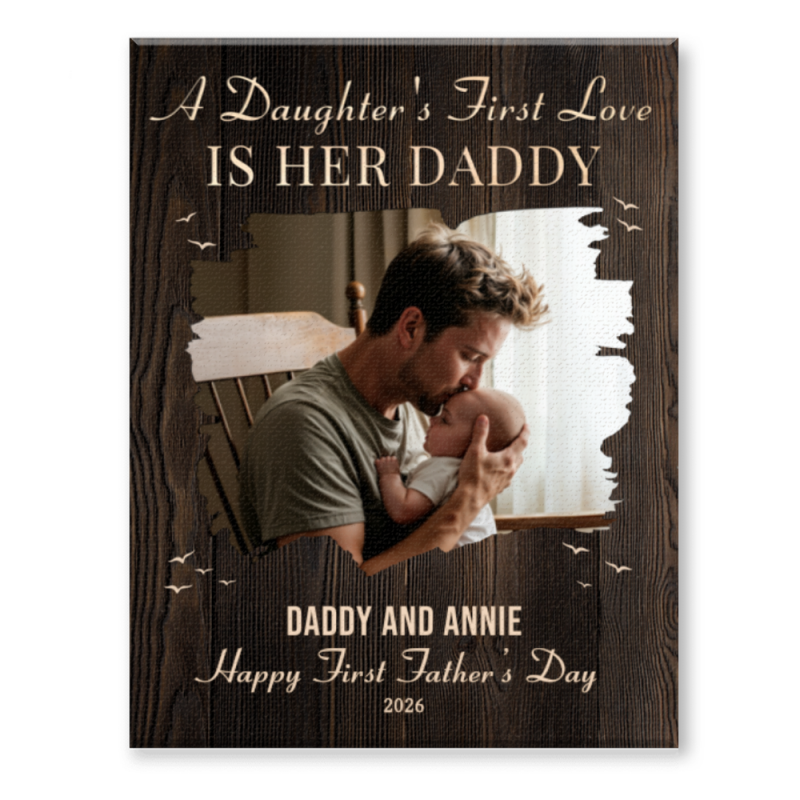 First Time Dad Gift From Daughter, Personalized Daddy And Daughter Canvas, First Father's Day Keepsake, Custom Family Memory Gift For Dad