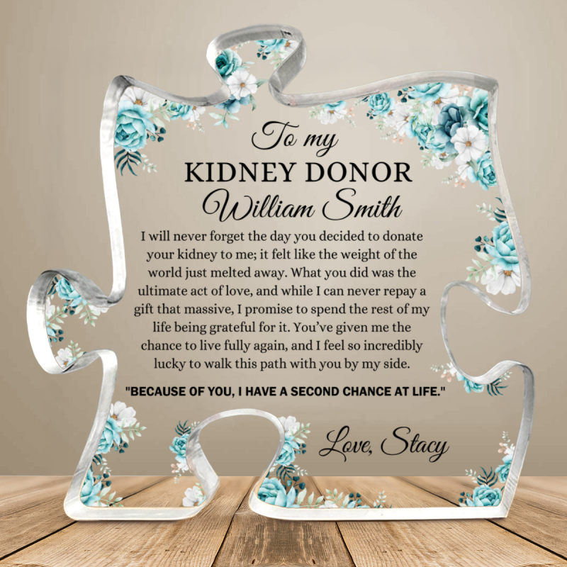 Personalized Kidney Donor Gift, Acrylic Puzzle Piece Plaque, Organ Donation Thank You Gift, Custom Kidney Transplant Keepsake, Organ Donor Appreciation Plaque