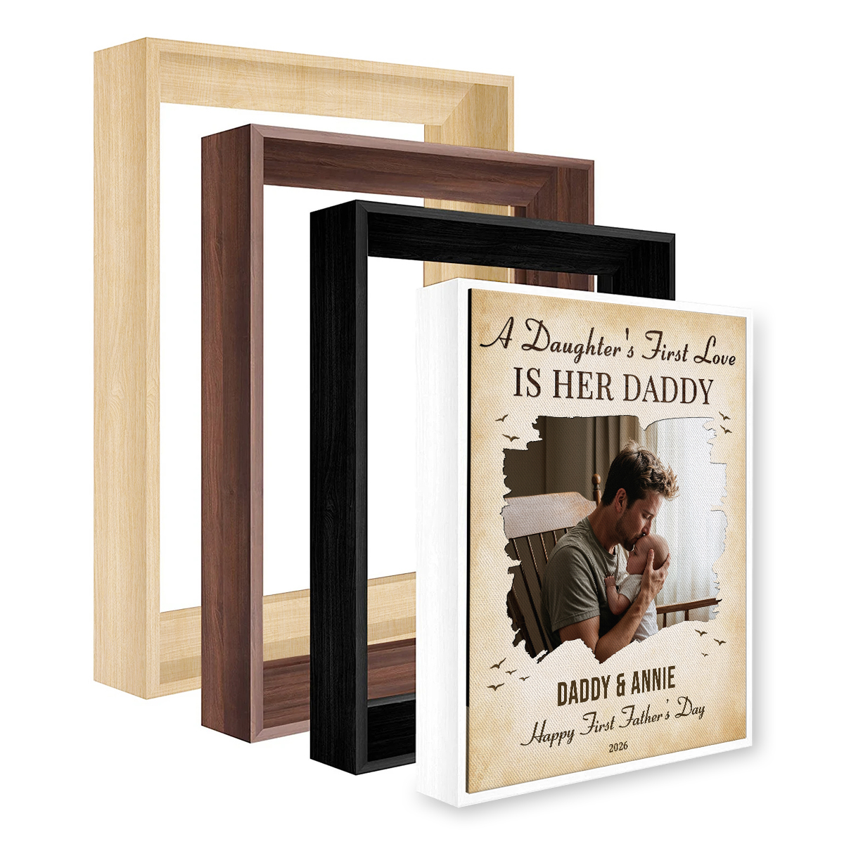 First Time Dad Gift From Daughter, Personalized Daddy And Daughter Canvas, First Father's Day Keepsake, Custom Family Memory Gift For Dad