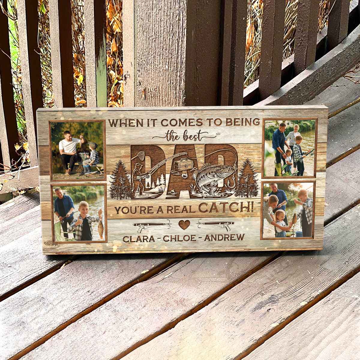 Gift for Fisherman Dad, Personalized Fishing Gift for Dad, Fishing Dad Photo Collage Canvas, You're A Real Catch Gift Custom Canvas, Real Catch Fishing Wall Art Decor