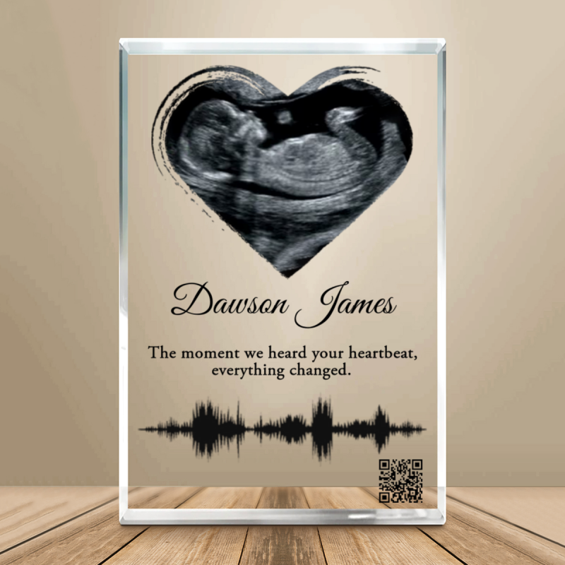 Ultrasound Heartbeat Acrylic Plaque, Custom Baby Sonogram Keepsake, Upload QR Code, Baby Shower Gift, Gift For New Parent, First Mom Gift, First Dad Gift