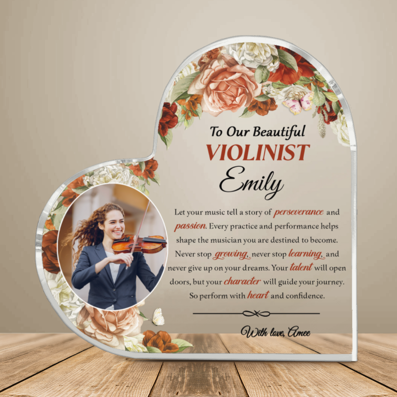 Personalized Violinist Heart Acrylic, Custom Violin Player Photo Plaque, Violin Keepsake Gift, Musician Gift For Daughter, Orchestra Decor, Gift For Her