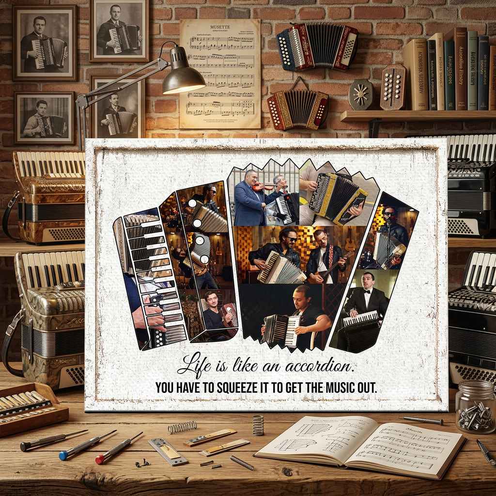 Accordion Player Gift, Gifts for Accordionist, Accordion Music Photo Collage Canvas, Music Studio Decor, Accordionist Gift Ideas