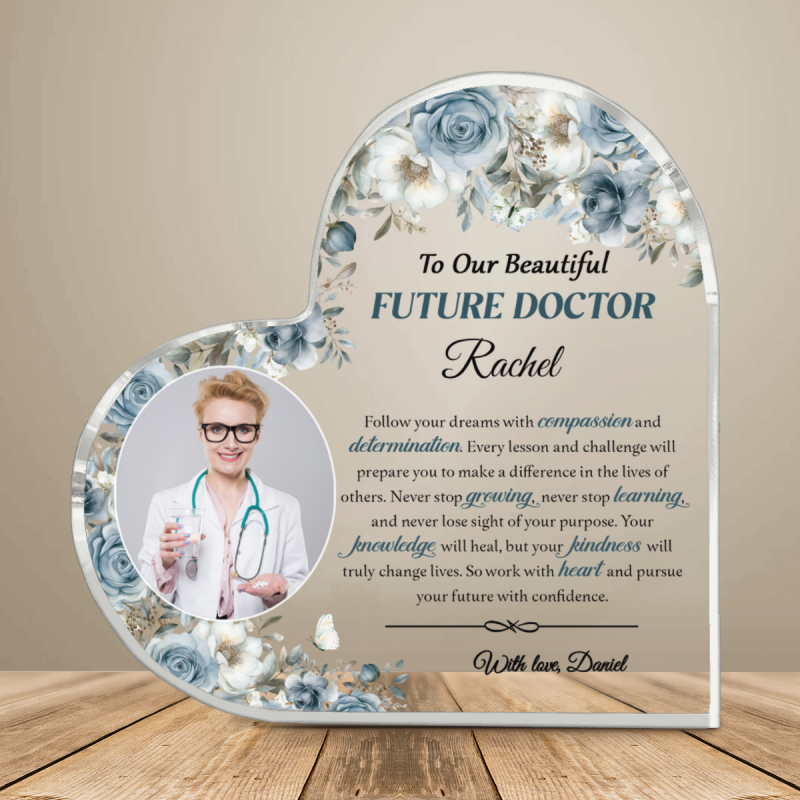 Personalized Future Doctor Heart Acrylic, Custom Medical Student Photo Plaque, Doctor Keepsake Gift, Future Doctor Gift For Daughter, Medical School Decor