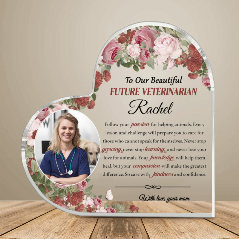 Personalized Future Veterinarian Heart Acrylic, Custom Veterinary Student Photo Plaque, Veterinarian Keepsake Gift, Future Vet Gift For Daughter, Veterinary School Decor, Gift For Her