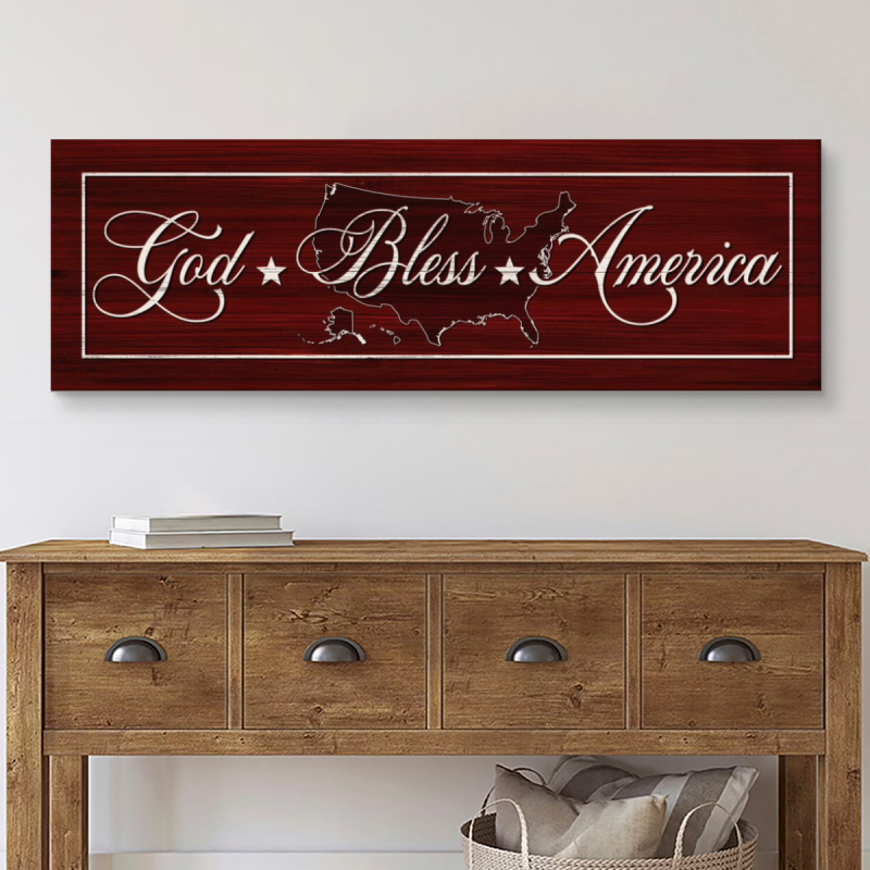 God Bless America Canvas, Vintage Style Sign Canvas, God Bless America Sign, Patriotic Quote Sign