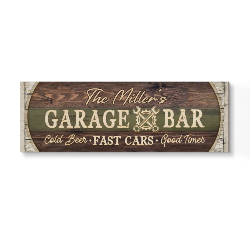 Garage Bar Sign, Garage Decor, Garage Man Cave, Custom Family Name Garage Bar Canvas