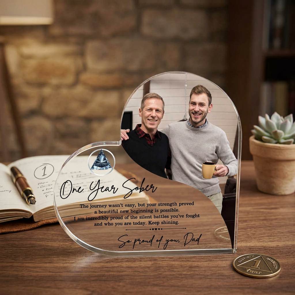 Sobriety Gift for Dad, One Year Sober Custom Picture Block, One Year Sober Gift for Dad, Sobriety Milestone Keepsake