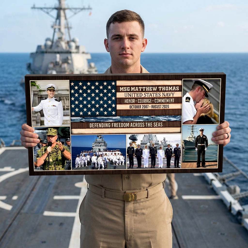 US Navy Retirement Gift for Men, Custom Navy Veteran Photo Canvas, Master Sergeant Going Away Gift, Navy Flag Wall Art Decor