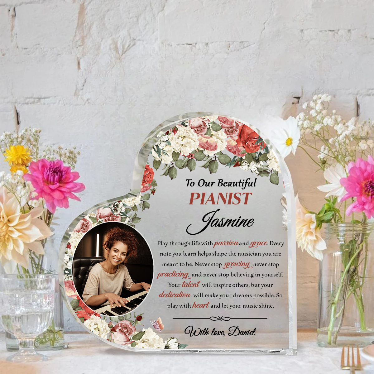 Personalized Pianist Heart Acrylic, Custom Piano Player Photo Plaque, Piano Keepsake Gift, Musician Gift For Daughter, Piano Room Decor, Gift For Her