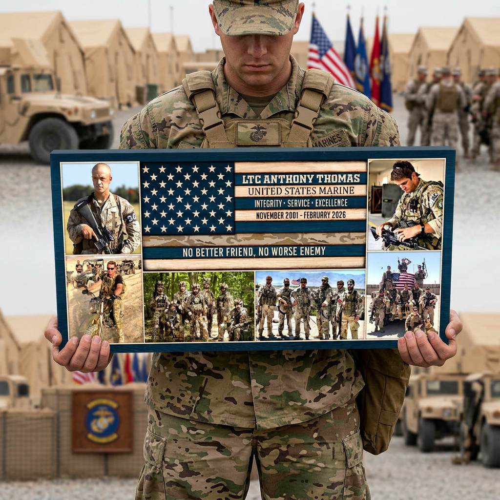 US Marine Corps Retirement Gift, Custom USMC Photo Collage Canvas, Personalized Marine Veteran Plaque, Lieutenant Colonel Gift Sign, Farewell Gift for Marine Corps