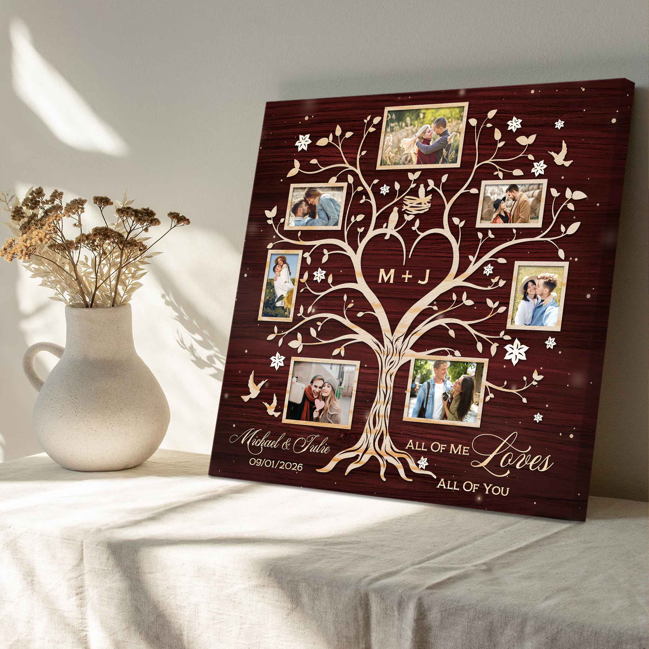 Custom Couple Photo Collage Canvas, All Of Me Loves All Of You Print, Custom Wedding Anniversary Gift, Custom Marriage Gift for Friend, First Anniversary Gift For Wife