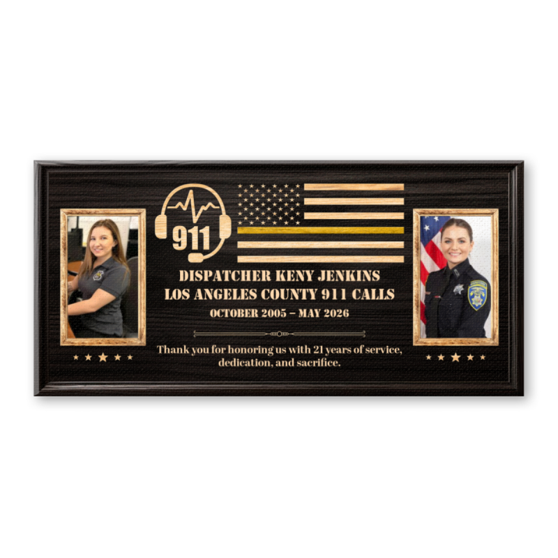 Custom 911 Dispatcher Retirement Gift, 911 Dispatch Officer Gift, Personalized Years of Service Thank You Canvas, Thin Gold Line Retirement Canvas, Emergency Operator Farewell Gift