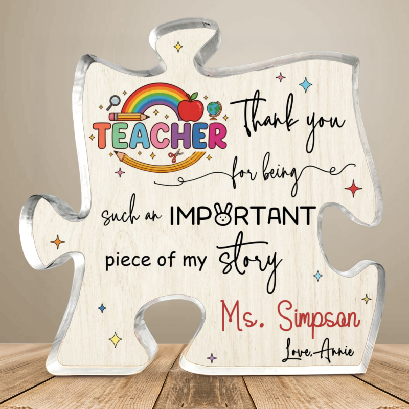 Teacher Appreciation Puzzle Plaque, Thank You Teacher Gift, Custom Teacher Appreciation Sign, End Of Year Teacher Gift, Classroom Keepsake, Gift From Student