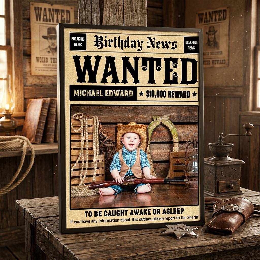 Birthday News Wanted Canvas, Western Birthday Party Decorations, Custom Boy Birthday Canvas, Western Style Fun Gift for Son, Wanted Canvas Gift for Friend