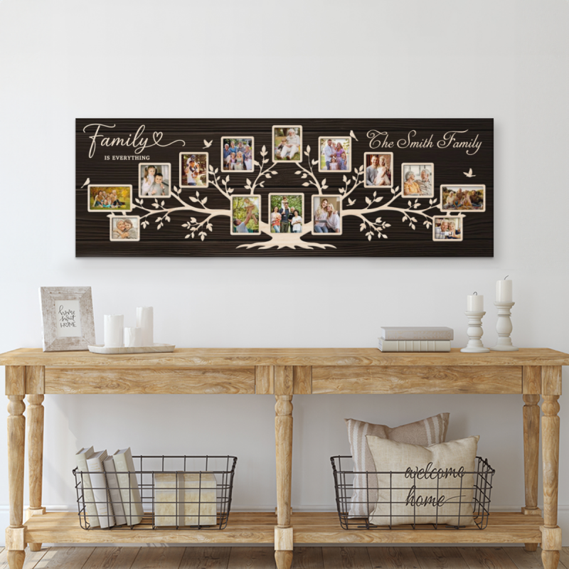 Family Tree Photo Collage Canvas, Personalized Last Name Sign, Custom Family Wall Art, Family Memories Keepsake, Housewarming Gift