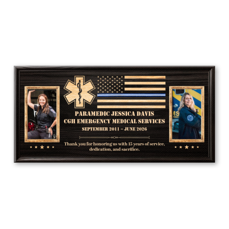 Personalized EMS Retirement Photo Canvas, First Responder Retirement Sign, Custom Paramedic Thank You Gift, Thin White Line American Flag Canvas, Paramedic Appreciation Gift