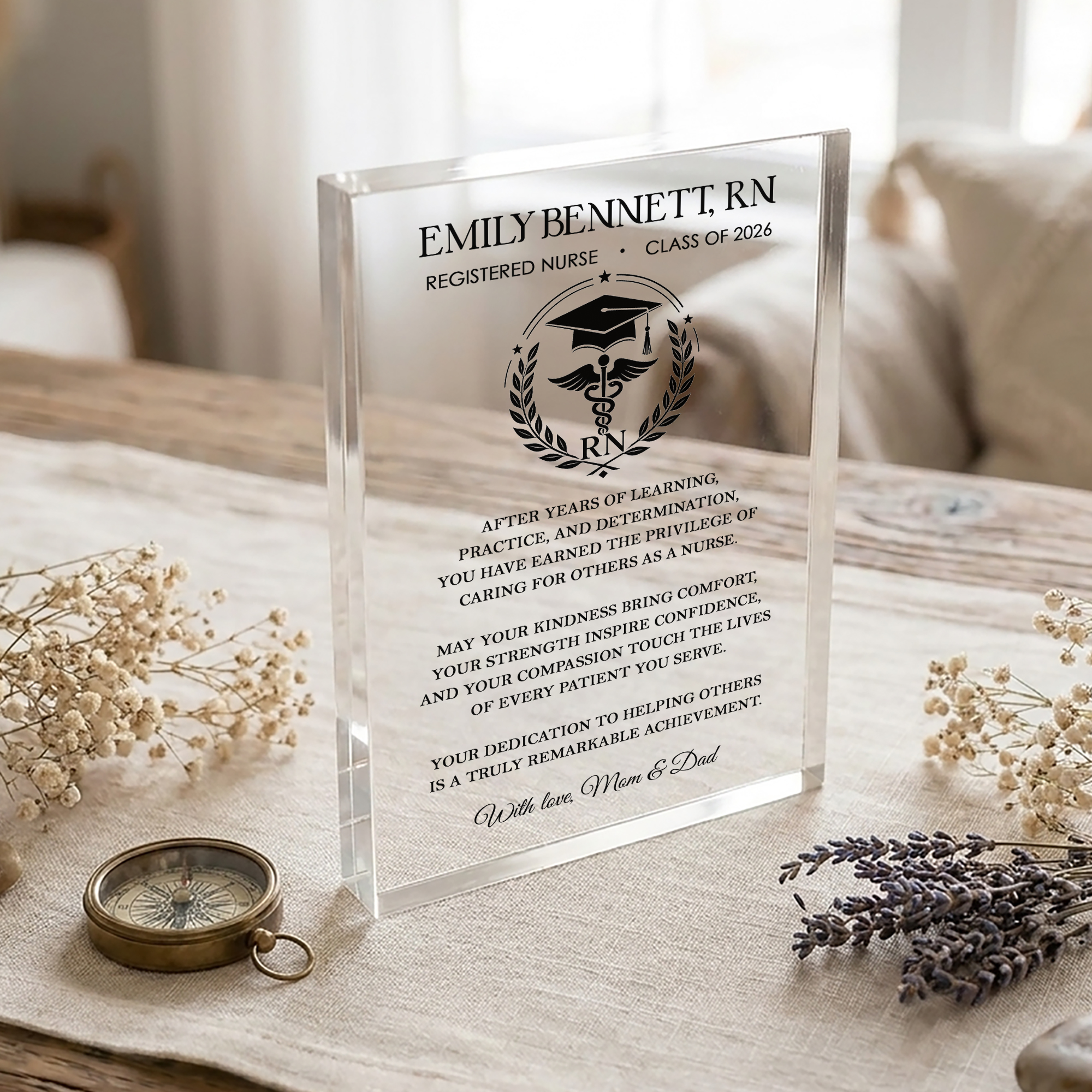 Personalized Nurse Graduation Acrylic Plaque, Custom Registered Nurse Gift, RN Graduation Keepsake, Future Nurse Gift, Nursing School Graduation Gift