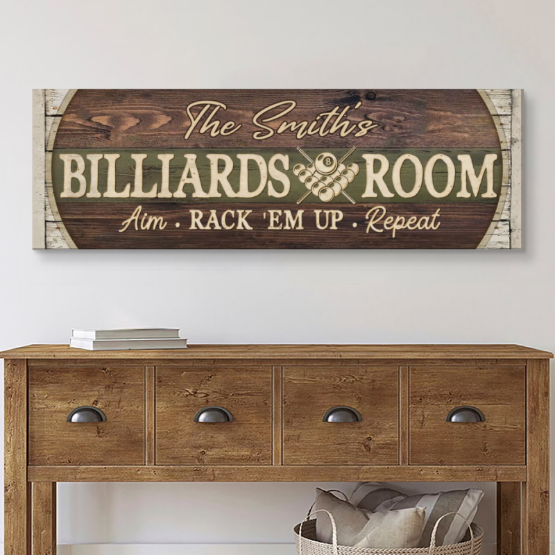 Personalized Billiards Room Canvas Sign, Vintage Billiards Room Decor, Custom Pool Hall Decor, Billiards Name Wall Art