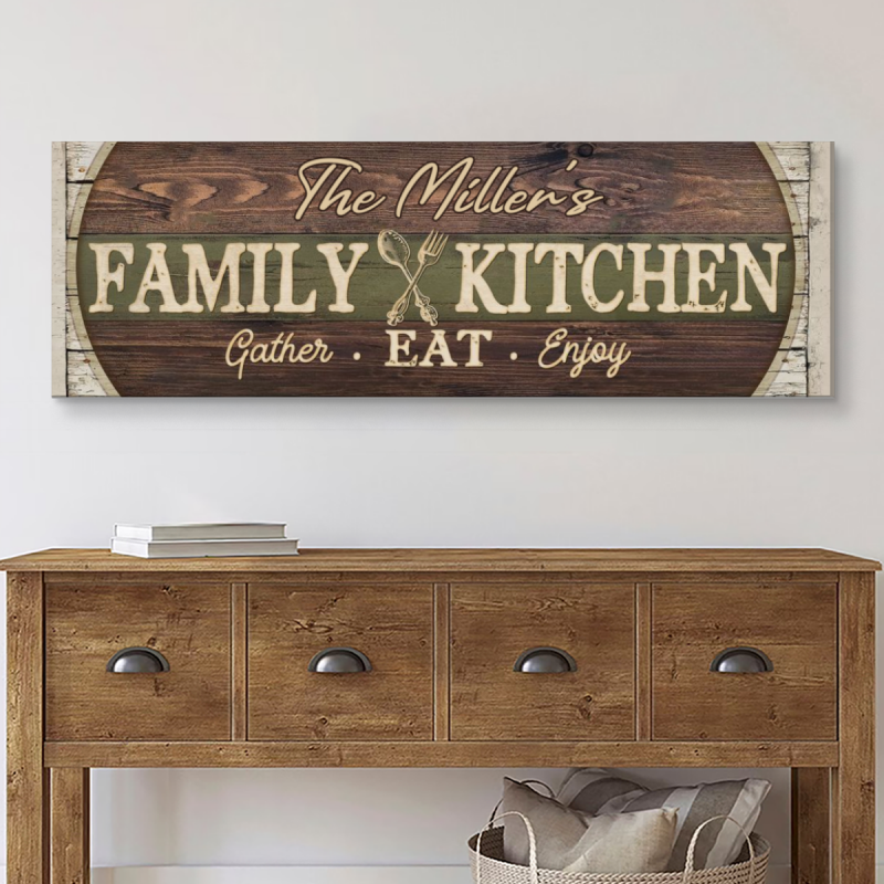 Personalized Family Kitchen Canvas Sign, Family Kitchen Decor, Vintage Kitchen & Dining Room Decor, Personalized Family Kitchen Sign, Kitchen Wall Decor