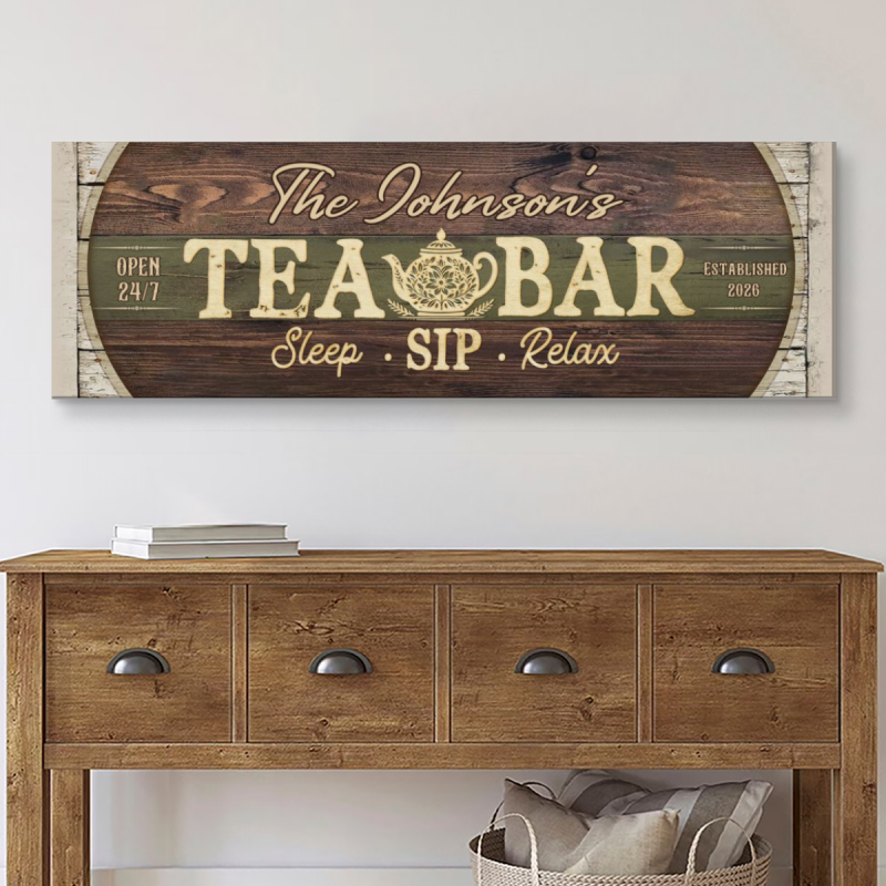 Personalized Tea Bar Canvas Sign, Tea Bar Decor, Custom Tea Bar Sign, Custom Family Name Coffee & Tea Station Decor