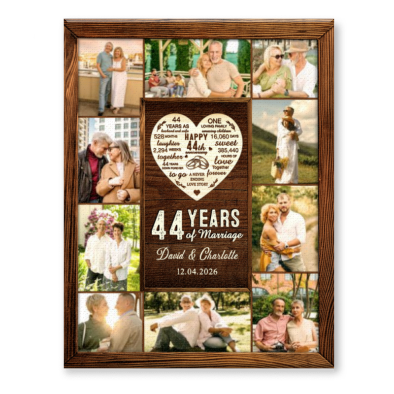 Personalized 44th Year Anniversary Gift, Custom 44 Year Photo Collage Canvas Print, 44th Anniversary Gift for Her and Him, 44th Wedding Anniversary Gift
