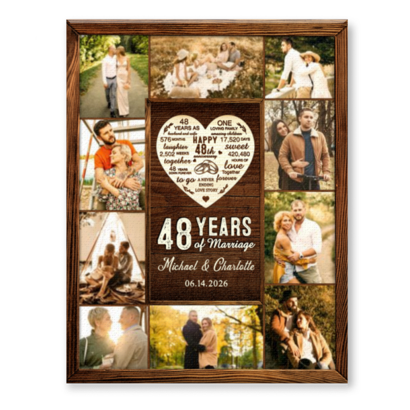 48th Year Anniversary Gift, 48th Wedding Anniversary Gift, Custom 48 Year Photo Collage Canvas Print, 48th Anniversary Gift for Her and Him