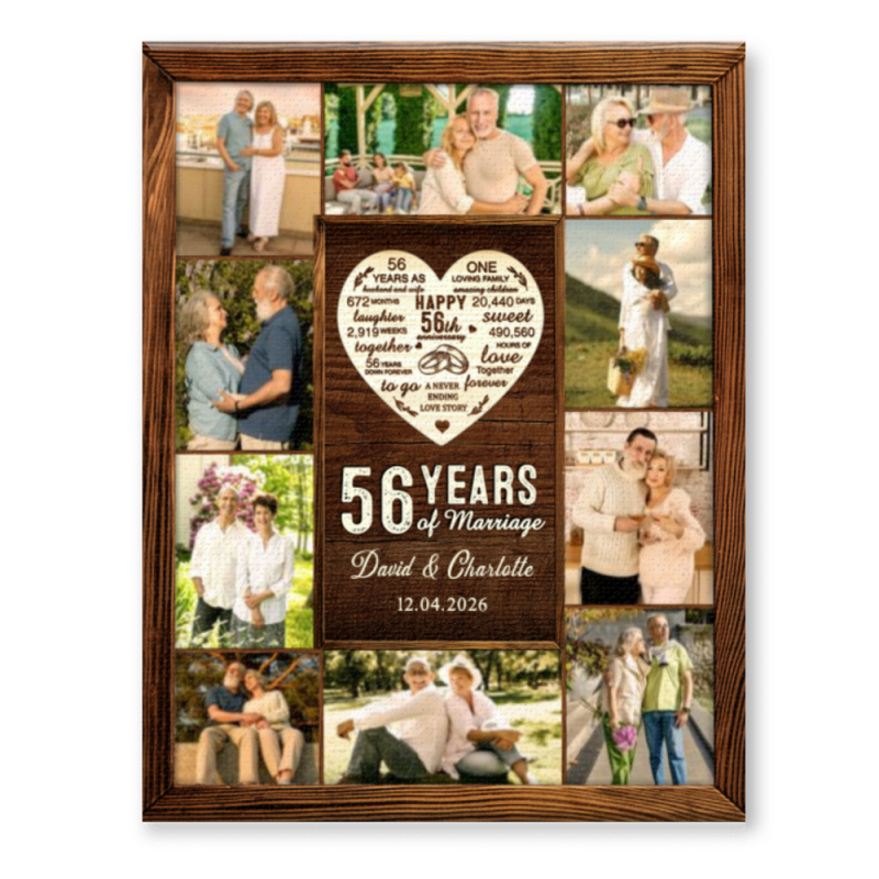 56th Year Anniversary Gift, 56th Wedding Anniversary Gift, Custom 56 Year Photo Collage Canvas Print, 56th Anniversary Gift for Her and Him