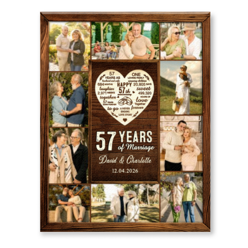 57th Year Anniversary Gift, 57th Wedding Anniversary Gift, Custom 57 Year Photo Collage Canvas Print, 57th Anniversary Gift for Her and Him