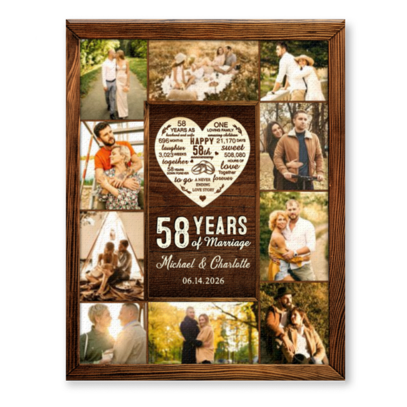 58th Year Anniversary Gift, 58th Wedding Anniversary Gift, Custom 58 Year Photo Collage Canvas Print, 58th Anniversary Gift for Her and Him