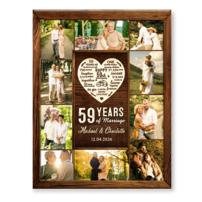59th Year Anniversary Gift, 59th Wedding Anniversary Gift, Custom 59 Year Photo Collage Canvas Print, 59th Anniversary Gift for Her and Him