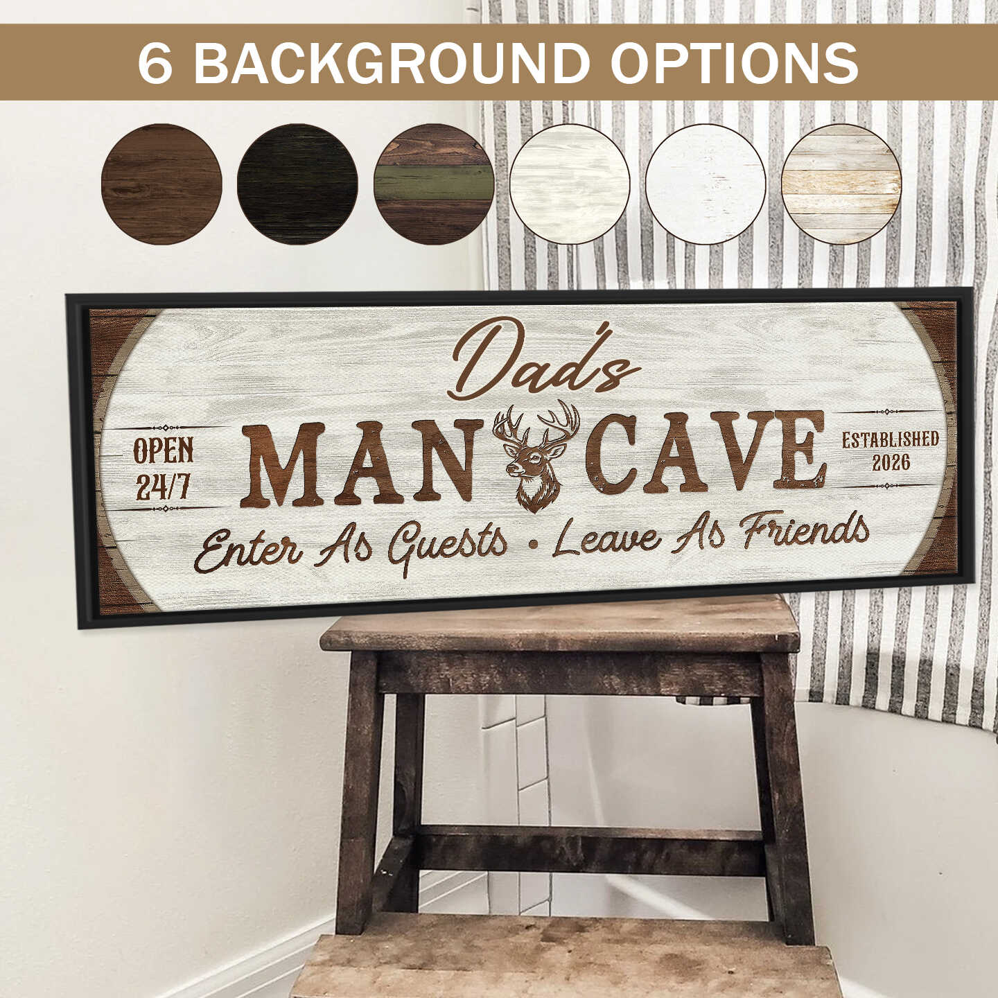 Man Cave Sign Hunting, Personalized Dad's Man Cave Sign, Deer Hunting Cabin Decor, Custom Name Man Cave Canvas