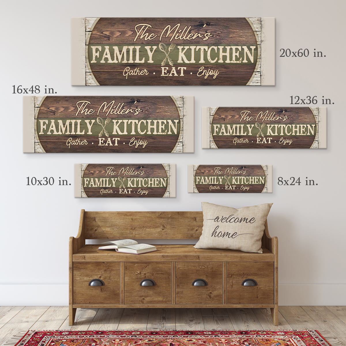 Personalized Family Kitchen Canvas Sign, Family Kitchen Decor, Vintage Kitchen & Dining Room Decor, Personalized Family Kitchen Sign, Kitchen Wall Decor