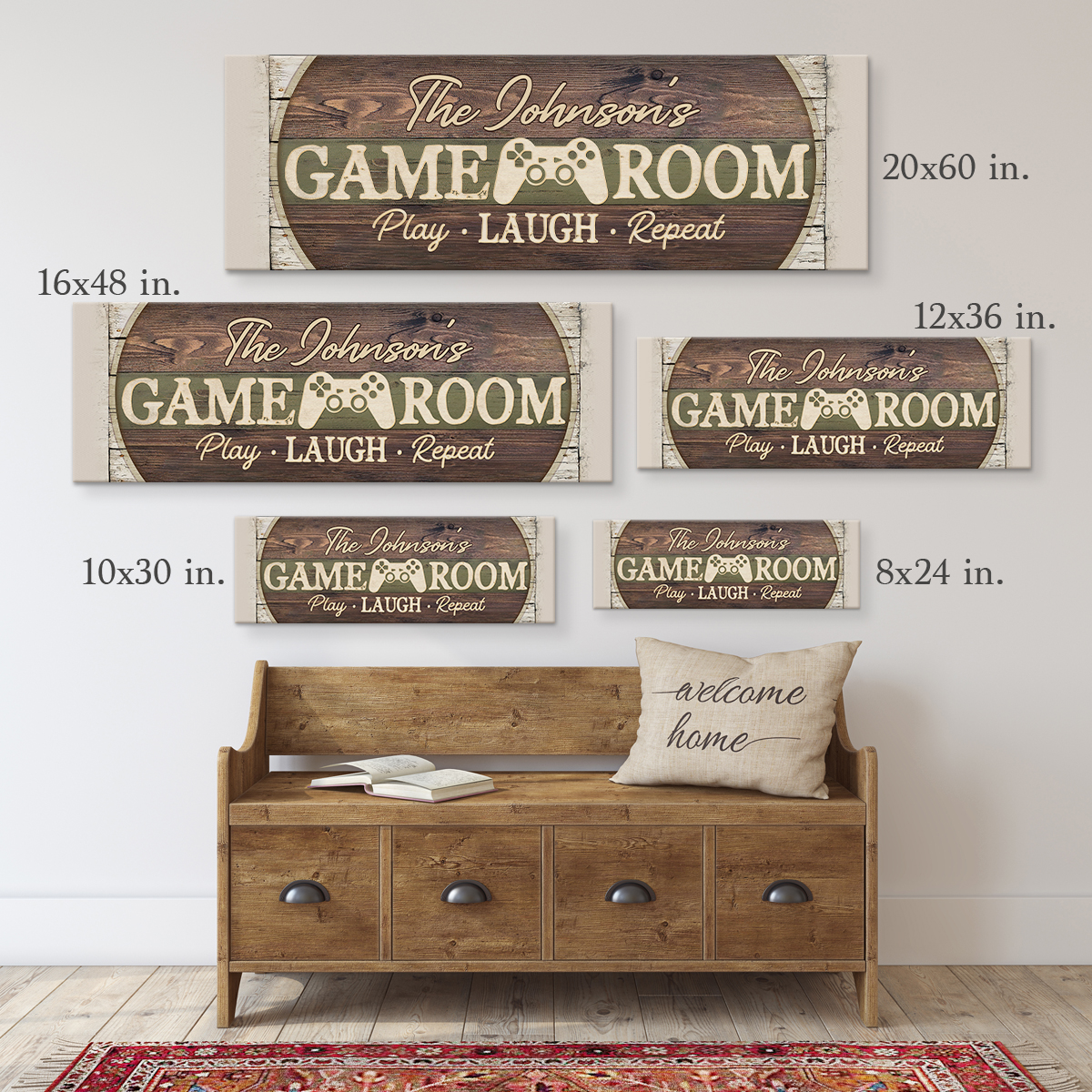 Personalized Game Room Canvas Sign, Wooden Style Sign for Playroom, Vintage Game Room Decor, CustomGame Room Sign