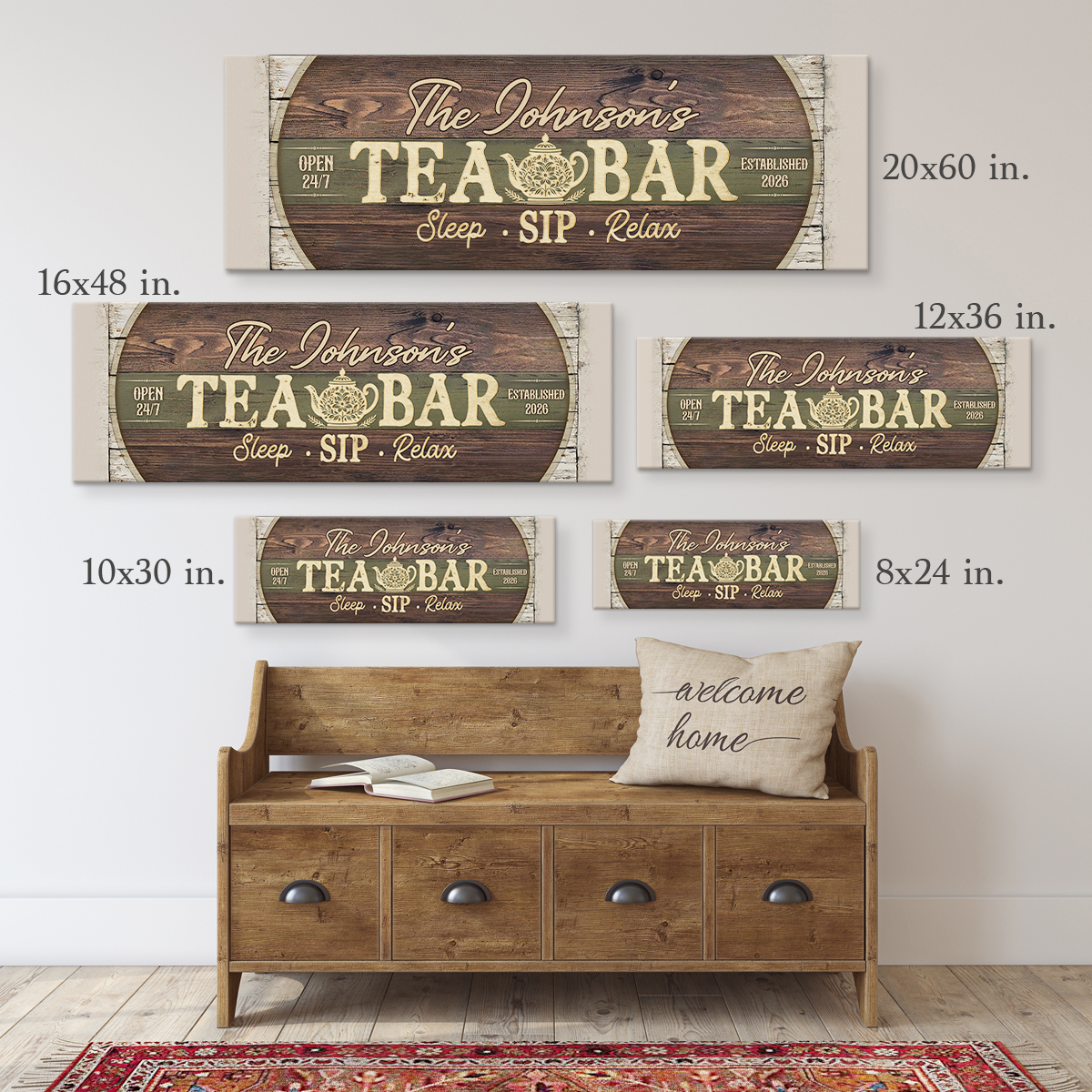 Personalized Tea Bar Canvas Sign, Tea Bar Decor, Custom Tea Bar Sign, Custom Family Name Coffee & Tea Station Decor
