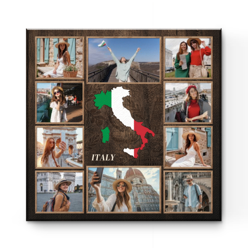 Italy Travel Photo Collage Canvas, Custom Vacation Photo Collage, Italy Travel Memory, Italy Vacation Keepsake, Honeymoon Gift