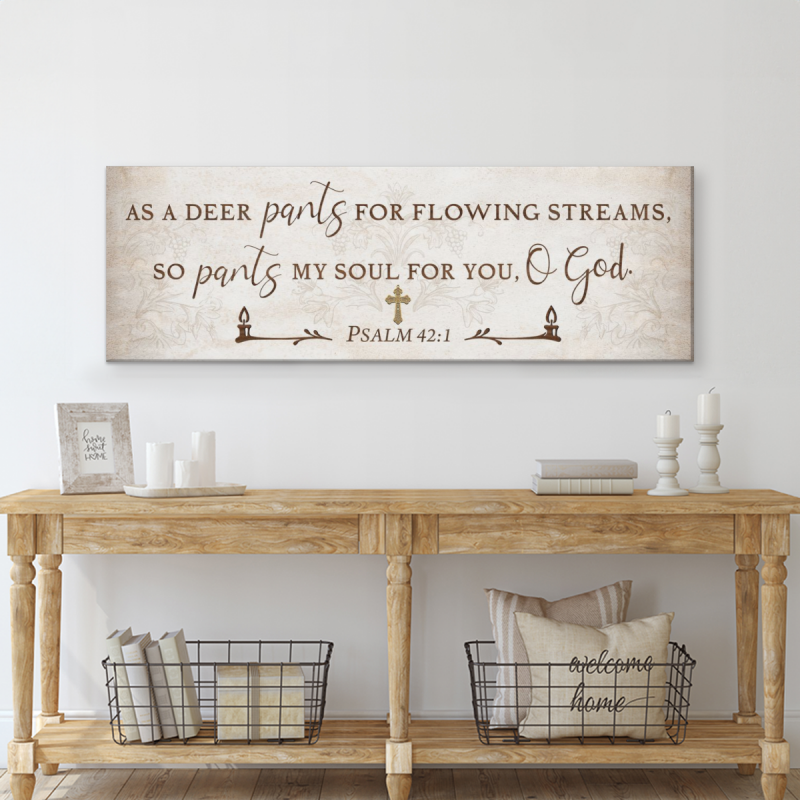 Psalm 42 1 Scripture Canvas Wall Art, As A Deer Pants For Flowing Streams Panoramic Sign, Christian Living Room Decor, Bible Verse Encouragement Gift