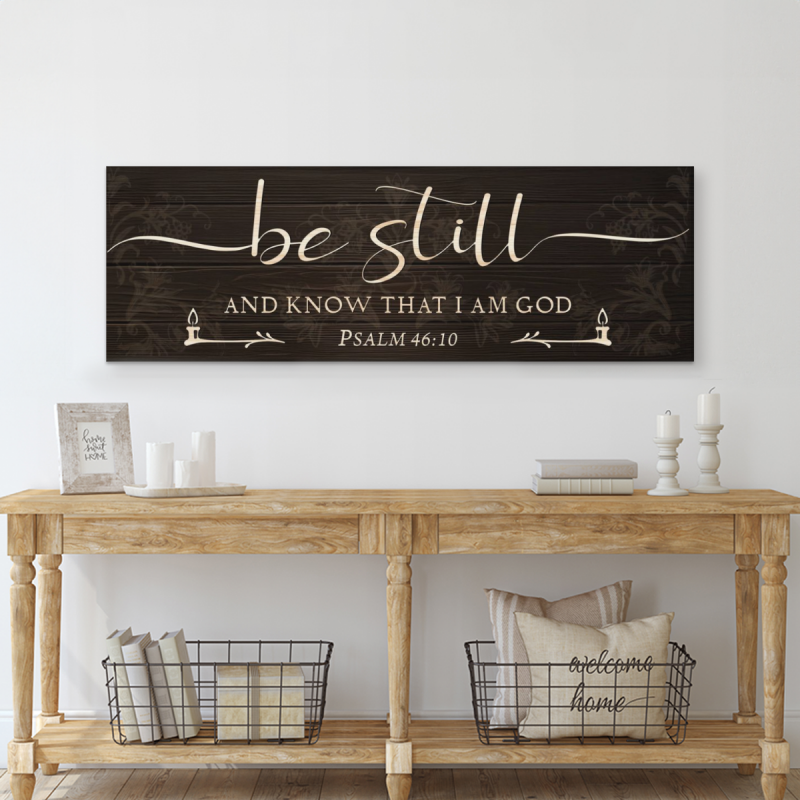 Be Still And Know That I Am God Canvas Sign, Psalm 46 10 Scripture Wall Art, Panoramic Christian Living Room Decor, Faith Inspired Housewarming Gift