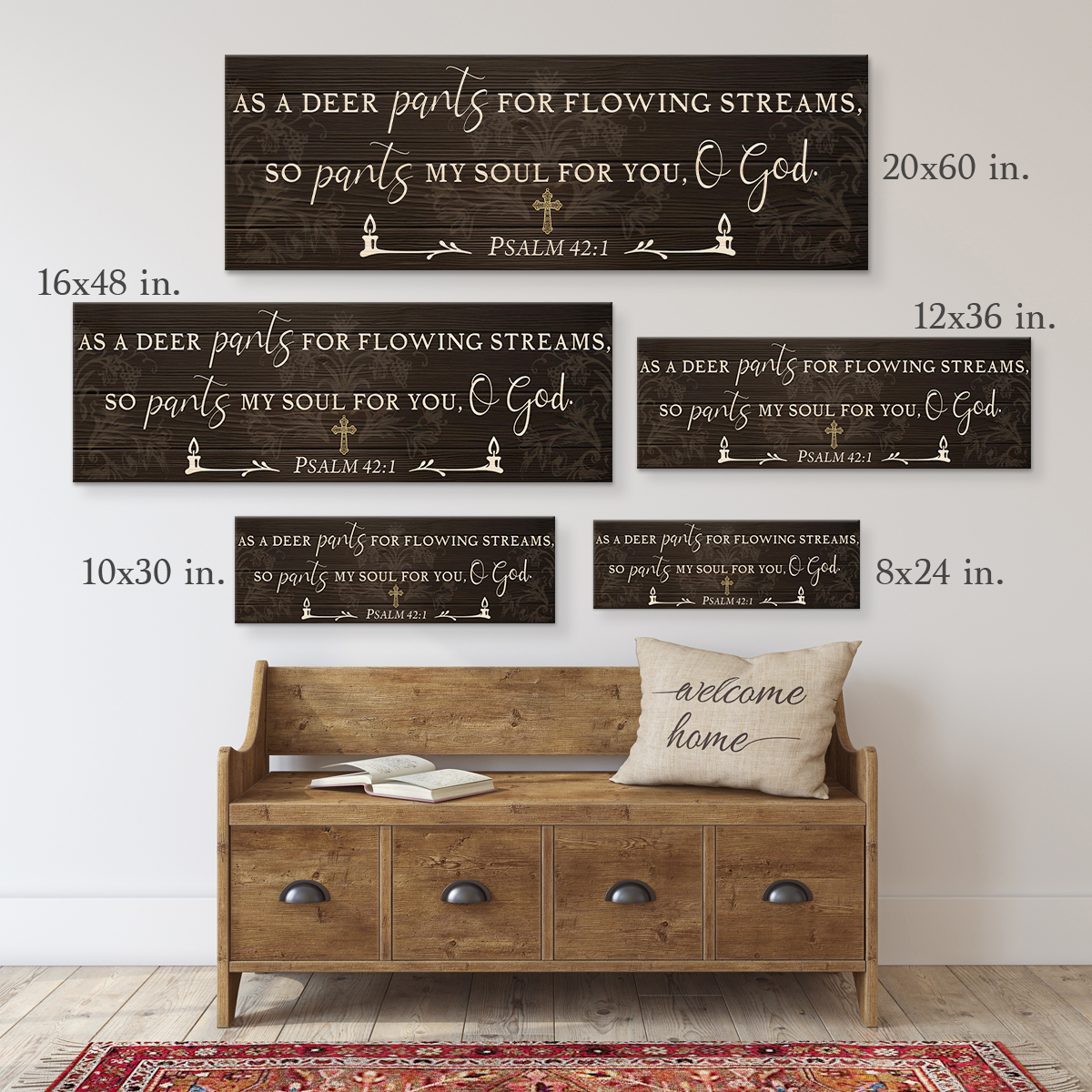 Psalm 42 1 Scripture Canvas Wall Art, As A Deer Pants For Flowing Streams Panoramic Sign, Christian Living Room Decor, Bible Verse Encouragement Gift