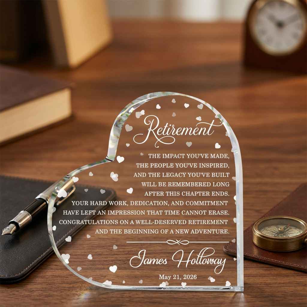 Retirement Gift for Boss, Custom Heart Acrylic Plaque for Mentor, Personalized Leader Retirement Gift, Executive Farewell Gift, Thank You Acrylic Block